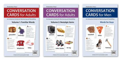 CONVERSATION CARDS – Three-Deck Set: Familiar Words, Nostalgic Items & Words for Guys